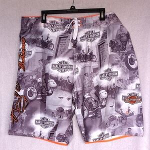 Harley-Davidson Black and White Graphic Shorts